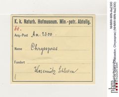 Etiketten zu Quarz (Chalcedon, Chrysopras) (NHMW-MIN-Aa2300)